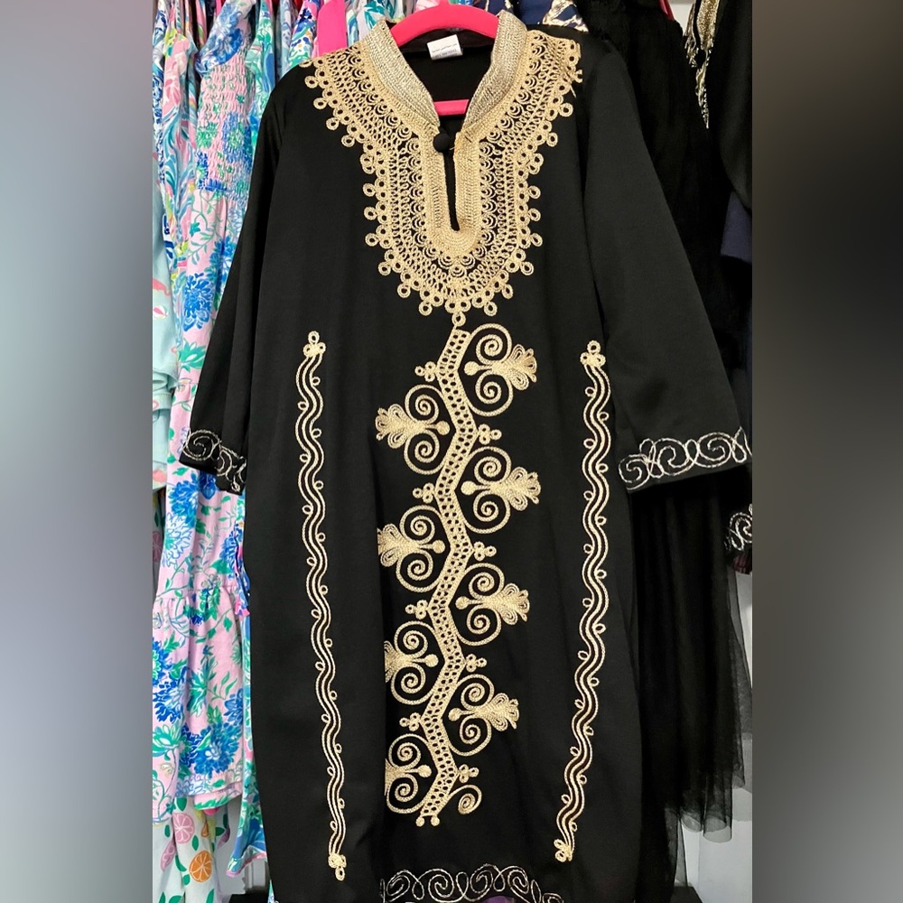 NEW Girls Embroidered Black and Gold Maxi Dress from Jerusalem, Israel A…